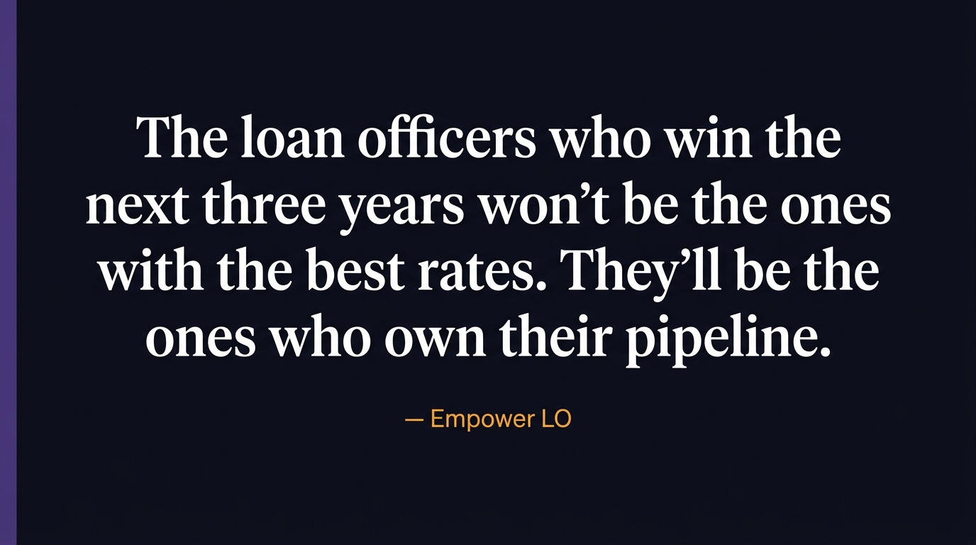 Quote: The loan officers who win the next three years won't be the ones with the best rates. They'll be the ones who own their pipeline.